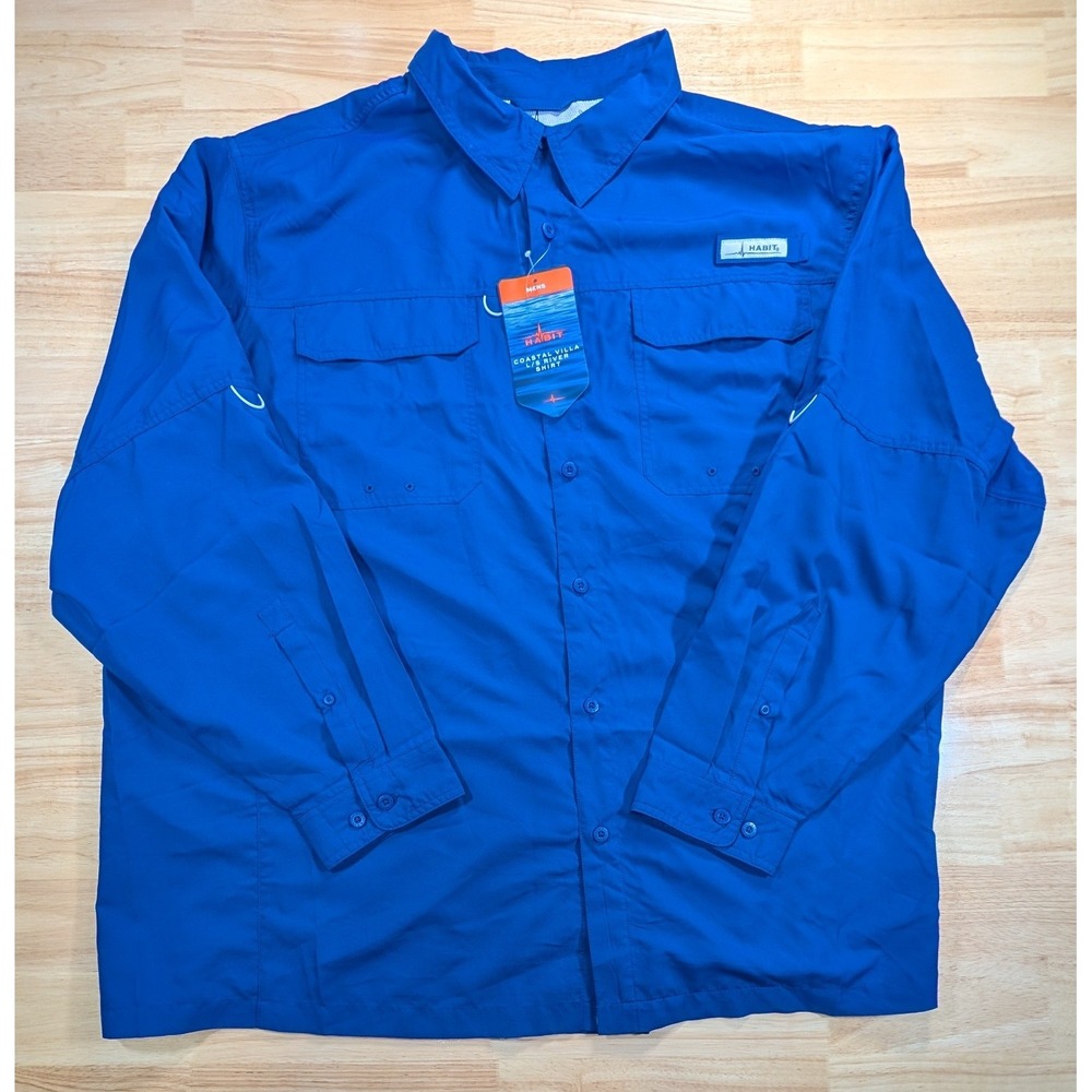 Habit Mens Coastal Villa LS River Fishing Shirt 3XL Mazarine Blue UPF 50 TS10614